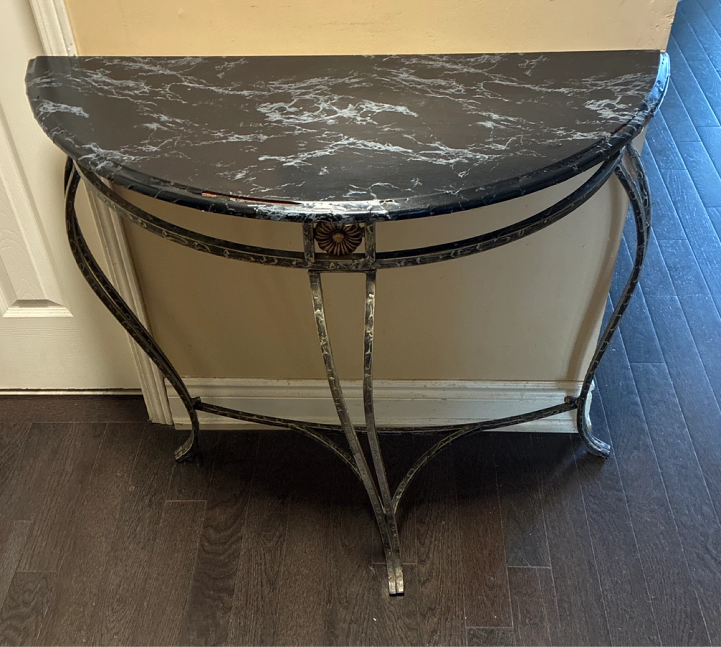 Console Table with Black Marble Top and Ornate Metal Base - photo 2