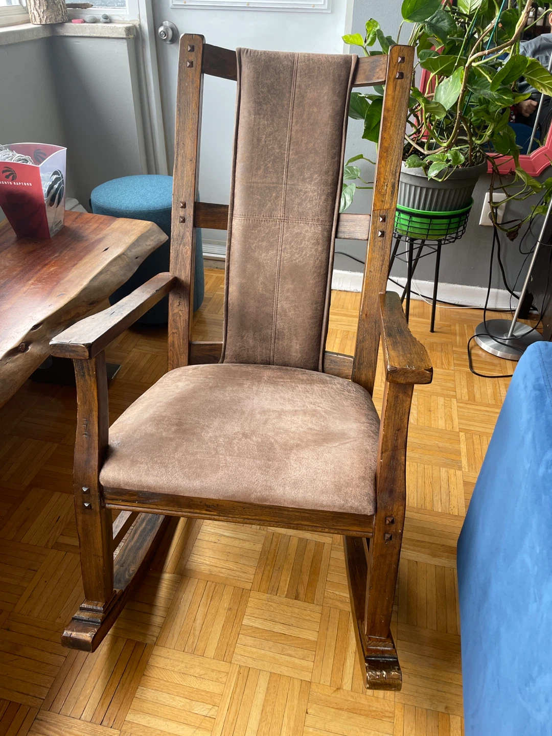 Wooden Rocking Chair with Padded Seat and Back