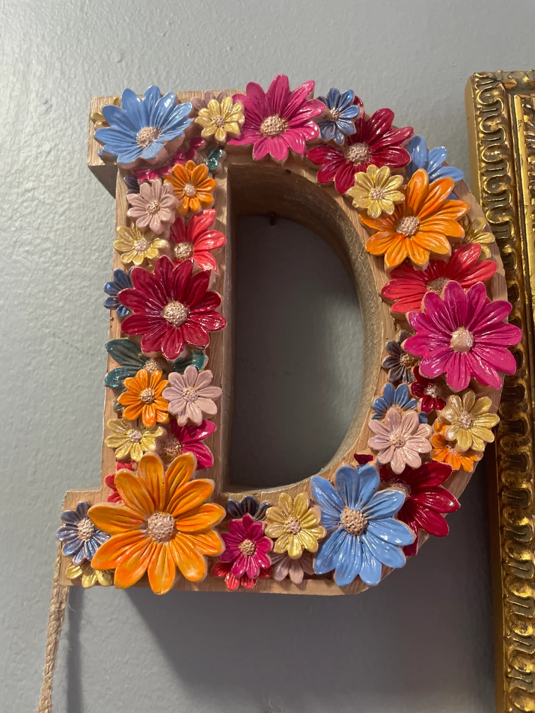 Wooden Letter D Decor with Flowers