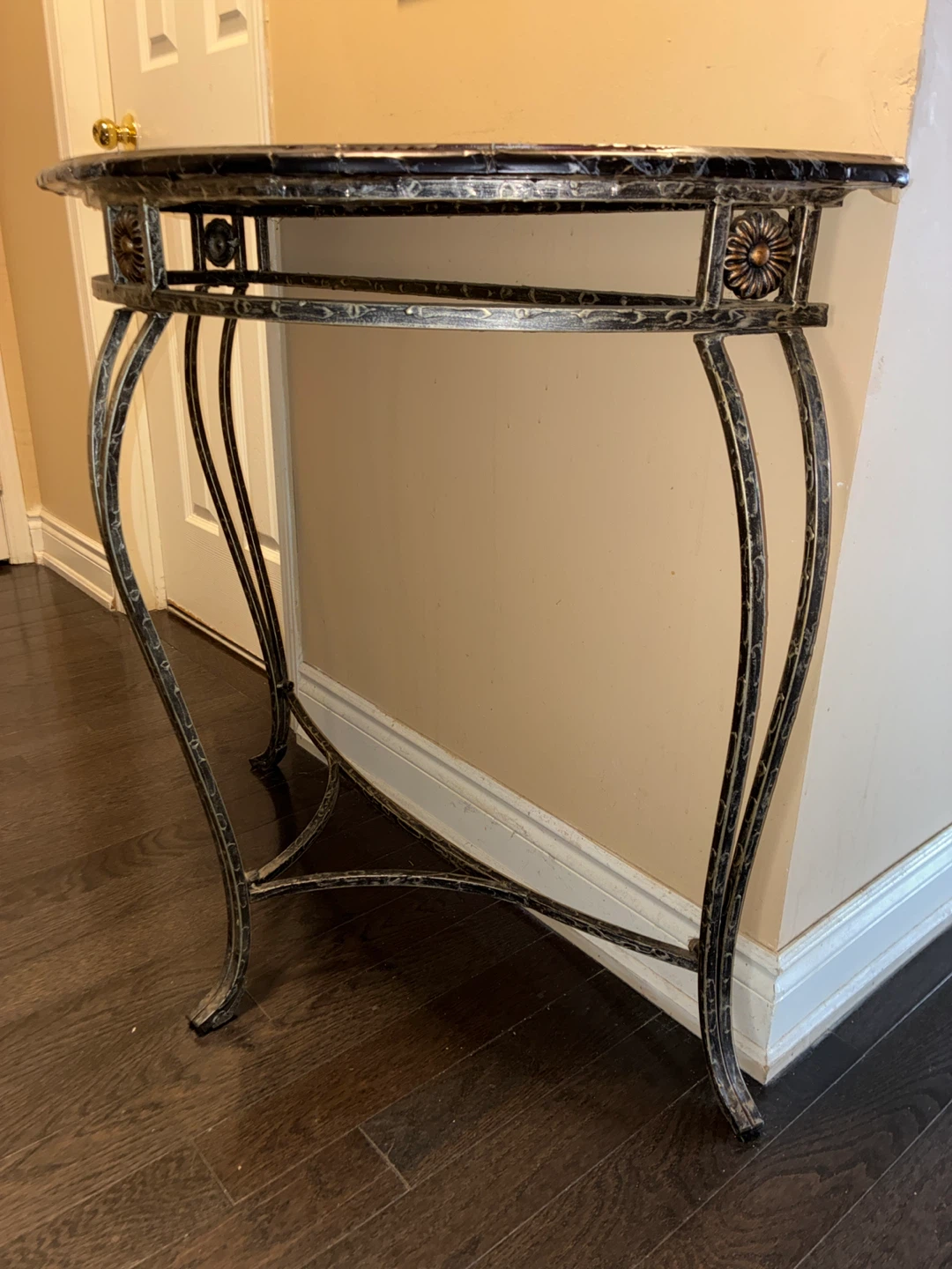 Console Table with Black Marble Top and Ornate Metal Base - photo 3