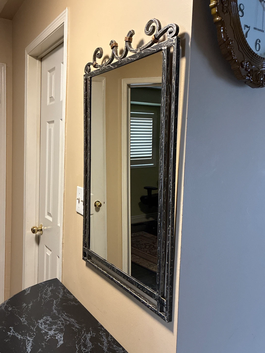 Console Table with Black Marble Top and Ornate Metal Base - photo 4