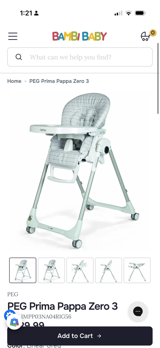 PEG Prima Pappa Zero 3 High Chair - Linear Grey