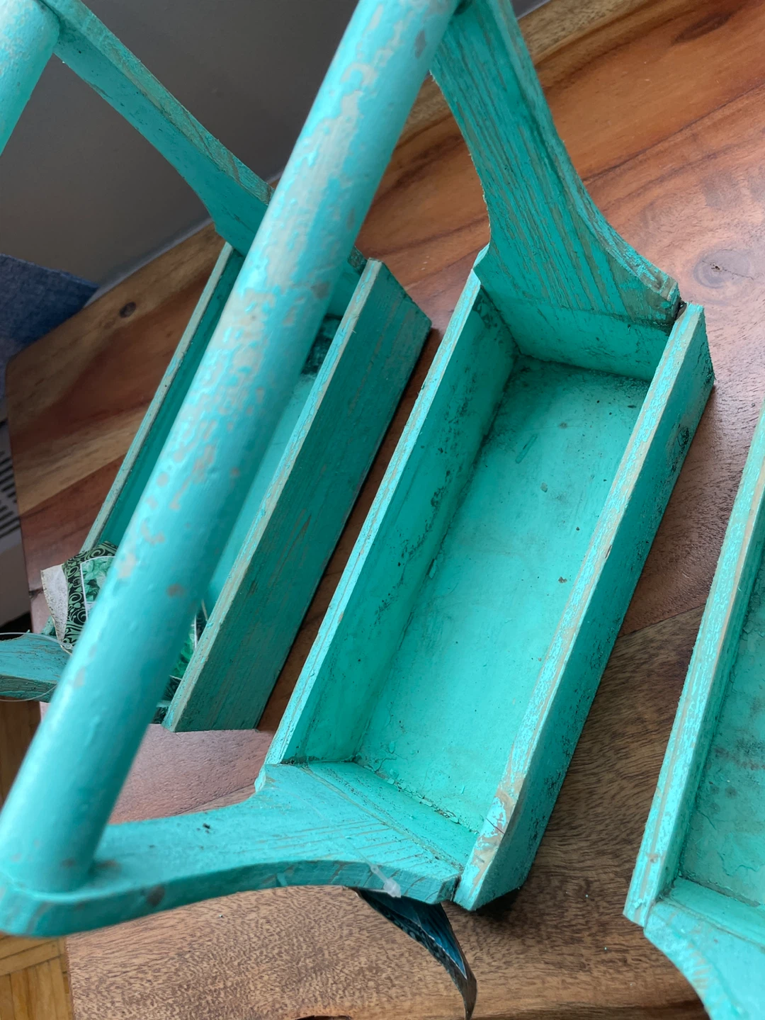 Set of 3 Rustic Teal Wooden Caddy Baskets - photo 3