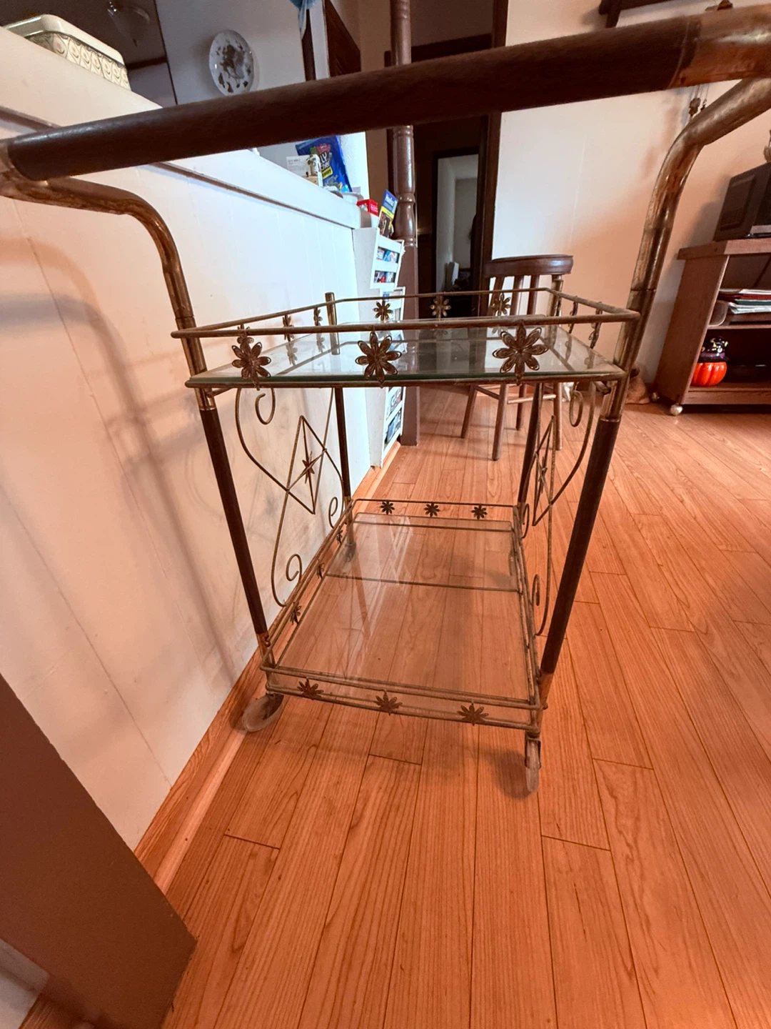 Vintage Metal and Glass Bar Cart with Decorative Accents - photo 3
