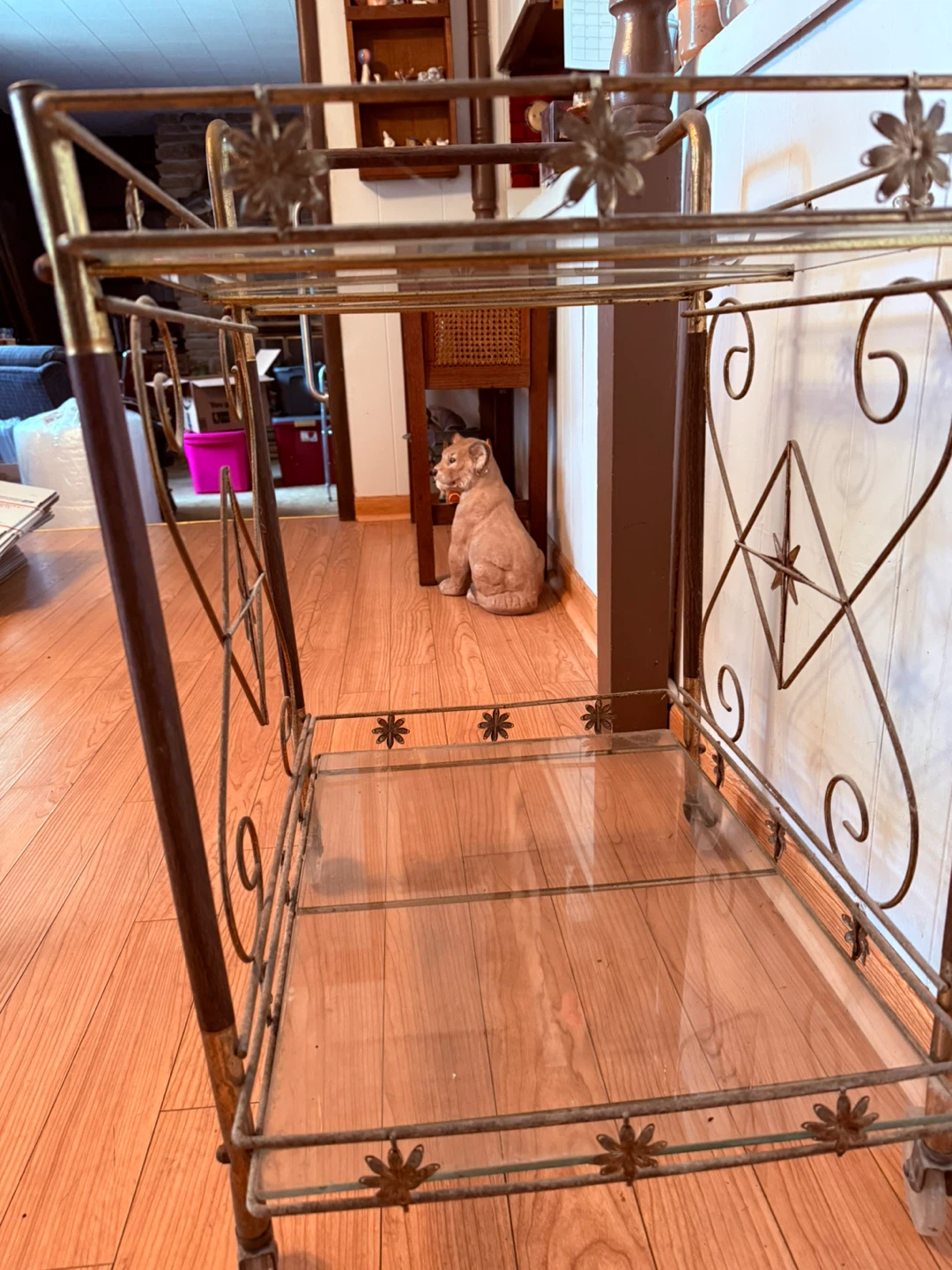 Vintage Metal and Glass Bar Cart with Decorative Accents - photo 2