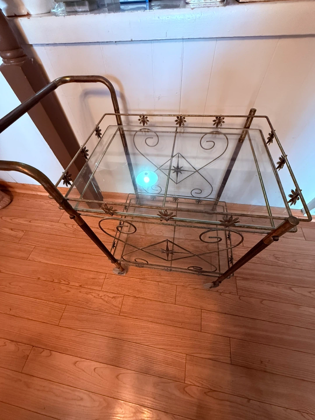 Vintage Metal and Glass Bar Cart with Decorative Accents - photo 4