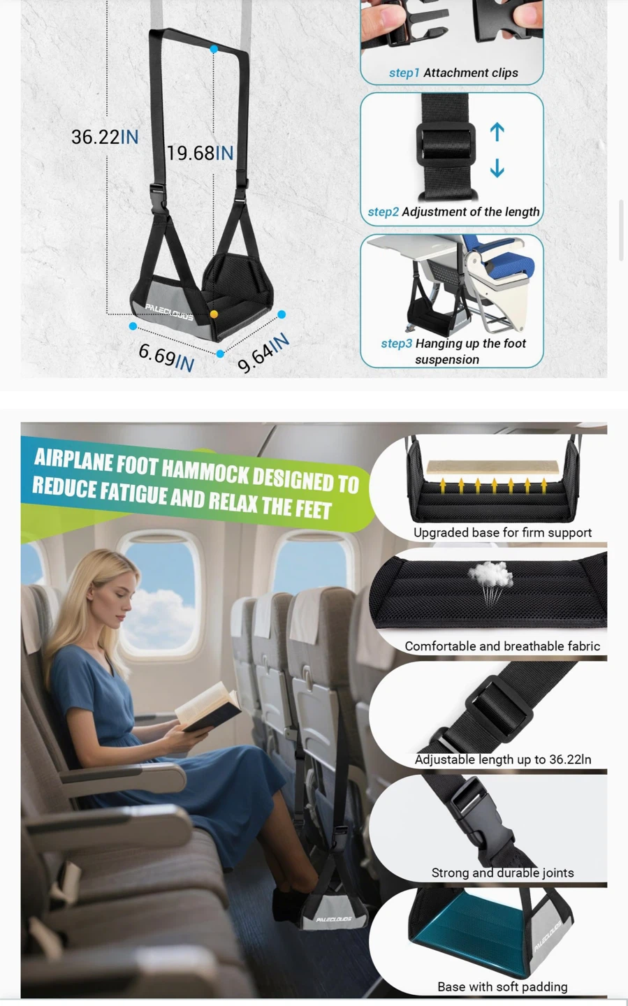 PALECIOUDS Upgraded Airplane Foot Hammock - photo 4