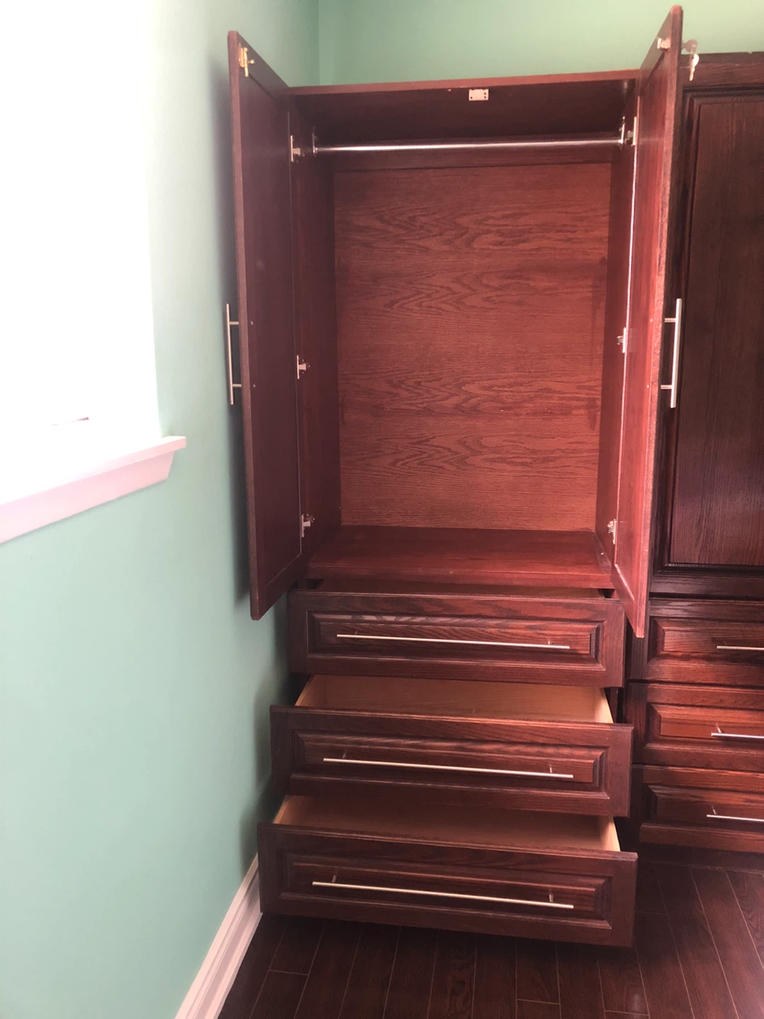 Dark Wood Armoire/Wardrobe with Hanging Rod and Drawers - photo 5
