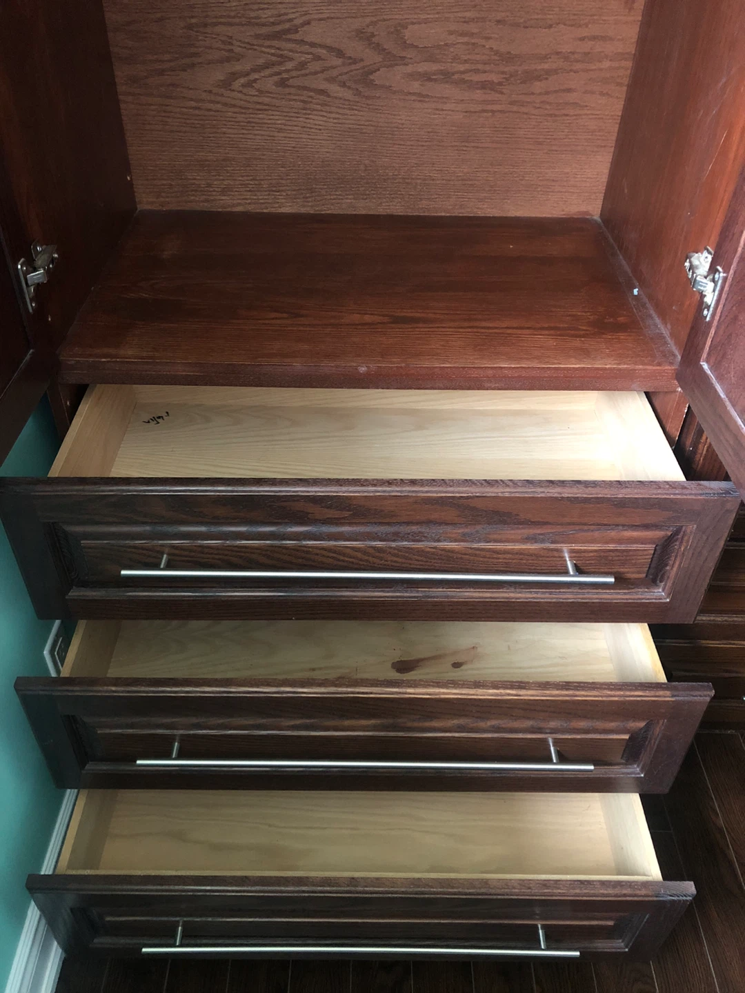 Dark Wood Armoire/Wardrobe with Hanging Rod and Drawers - photo 2