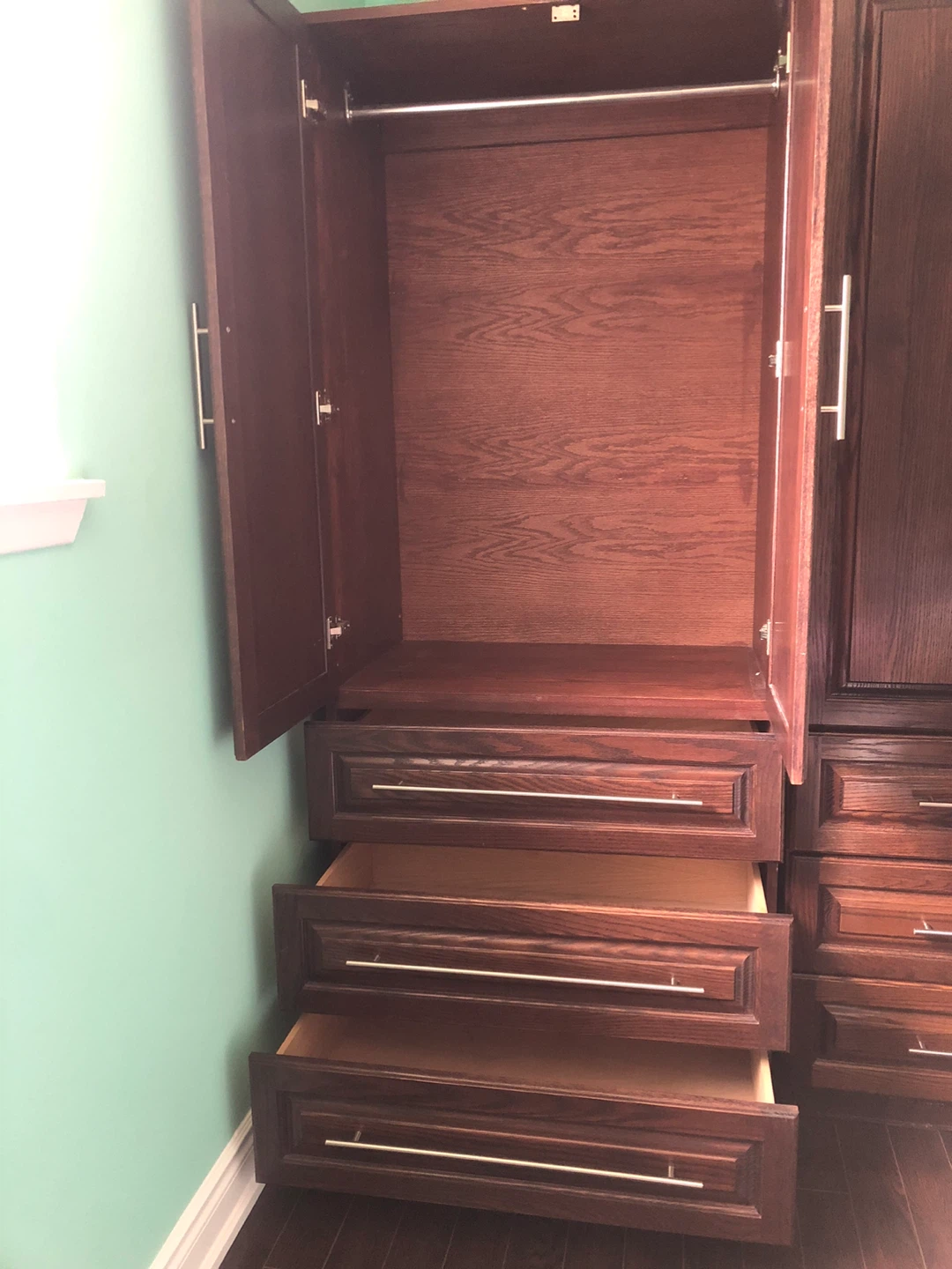 Dark Wood Armoire/Wardrobe with Hanging Rod and Drawers - photo 3