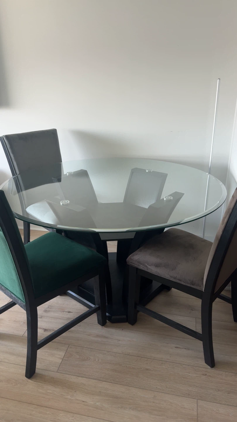 Round Glass Dining Table with 4 Chairs
