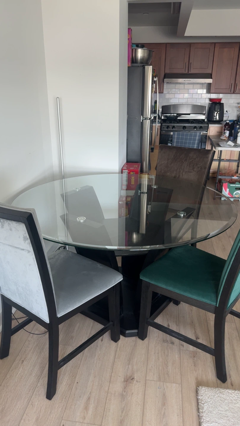 Round Glass Dining Table with 4 Chairs - photo 2