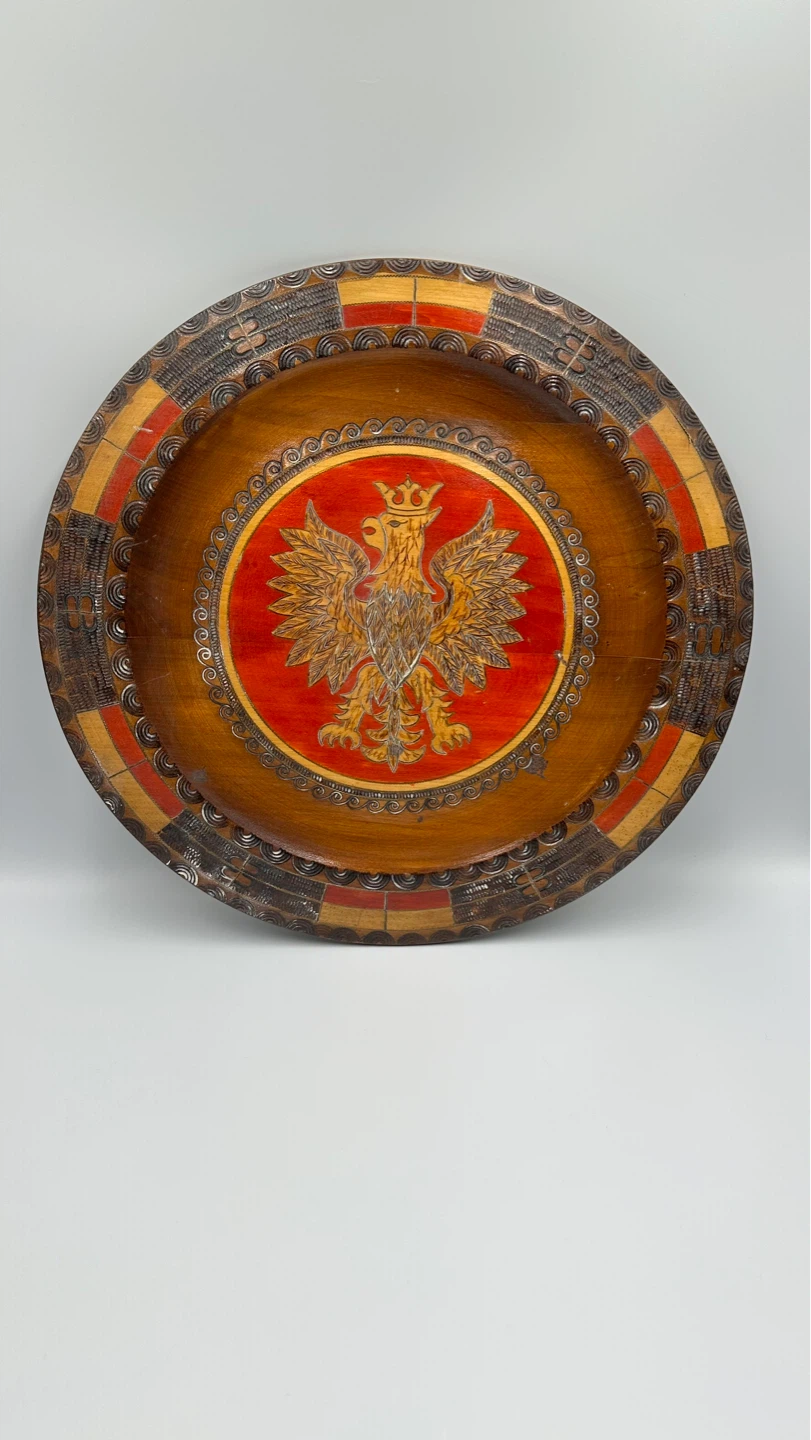 Vintage Decorative Wood Plate with Eagle Design