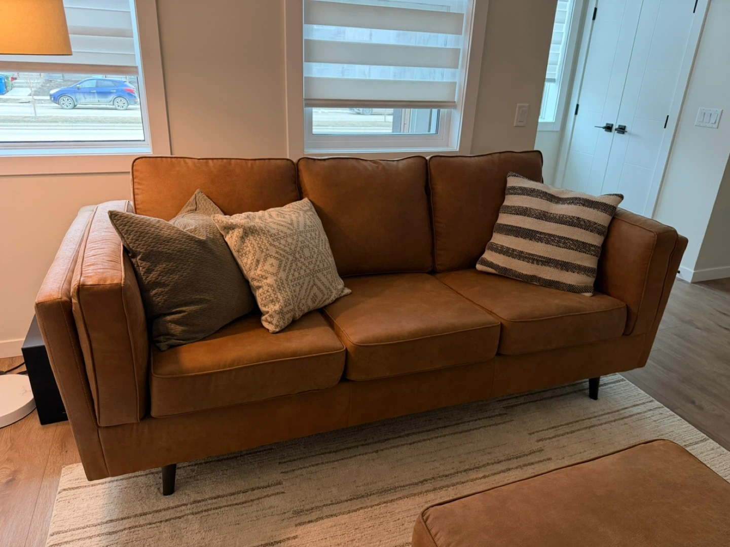 Brown Faux Leather Sofa with Matching Ottoman - photo 3