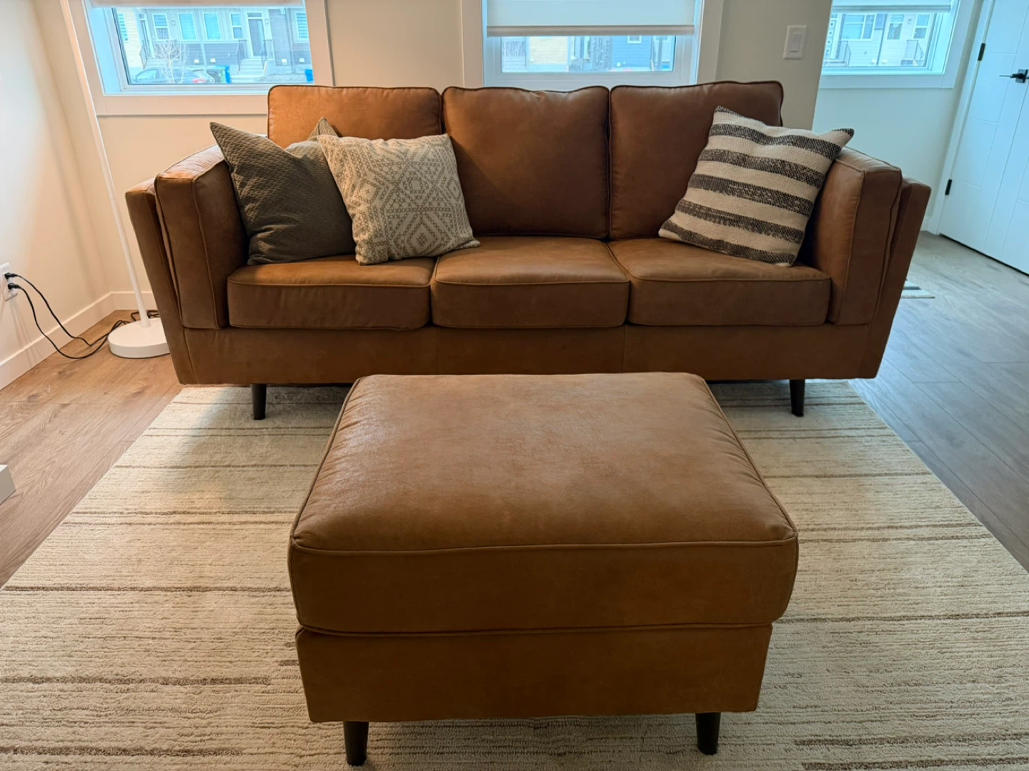 Brown Faux Leather Sofa with Matching Ottoman - photo 4