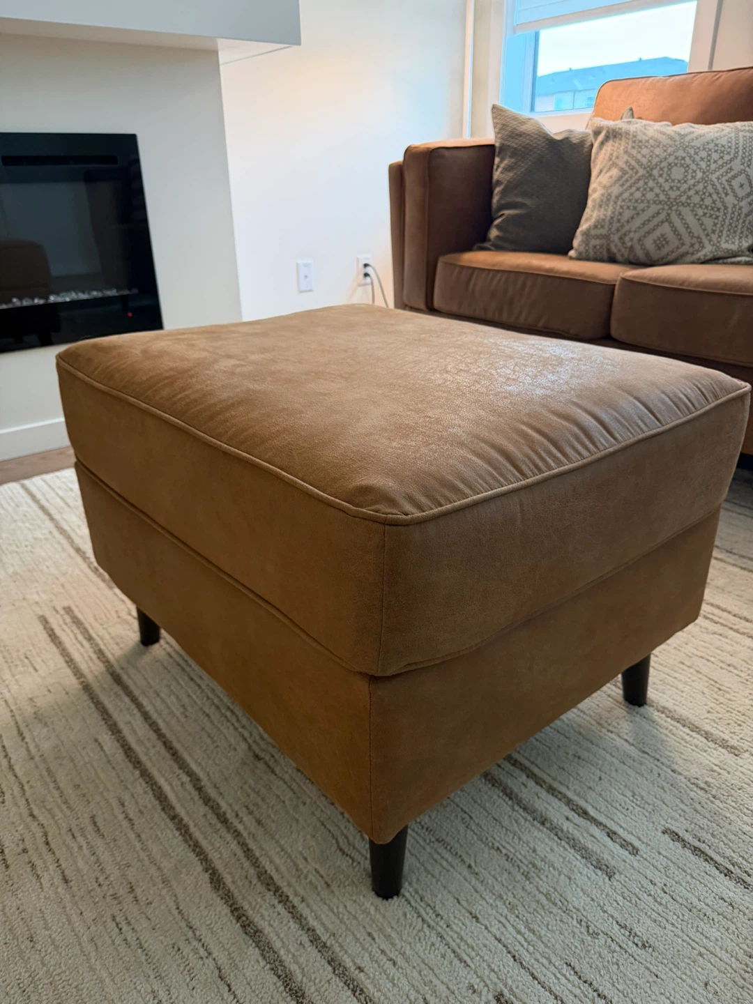 Brown Faux Leather Sofa with Matching Ottoman - photo 2