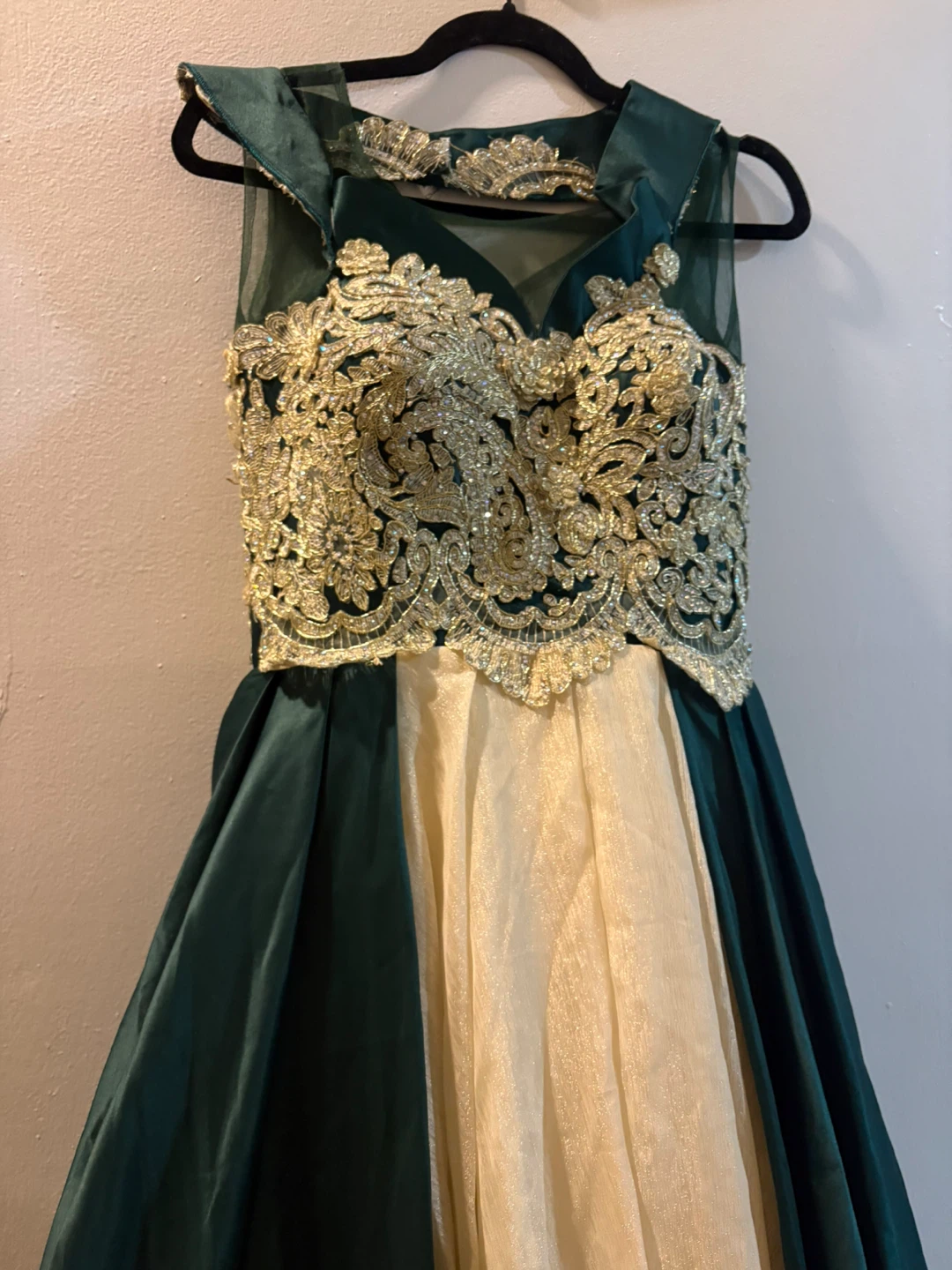 Emerald Green & Gold Formal Gown