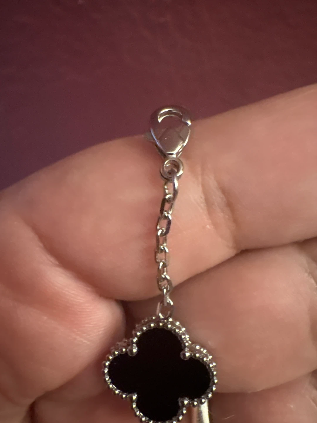 Silver Stainless Steel Black Onyx  Clover Bracelet - photo 2