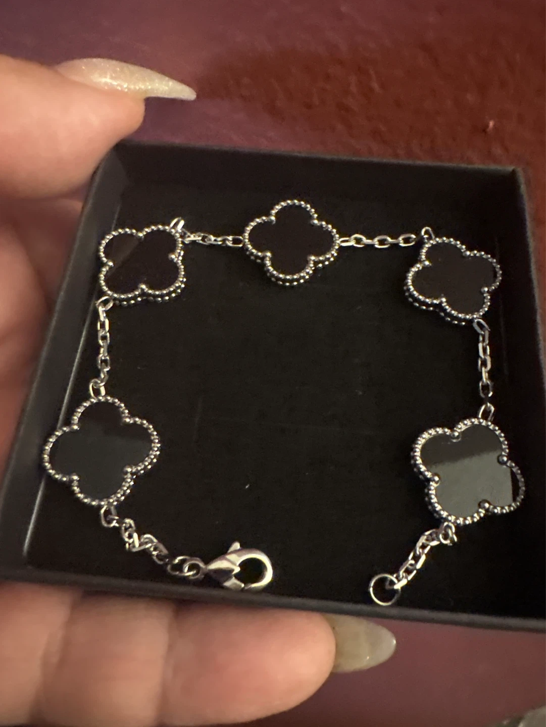Silver Stainless Steel Black Onyx  Clover Bracelet - photo 4