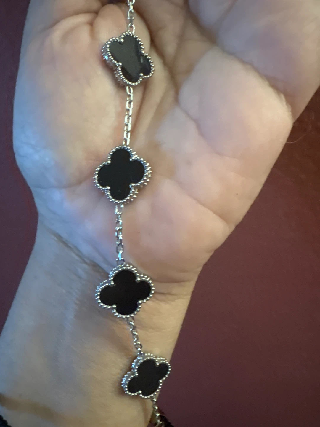 Silver Stainless Steel Black Onyx  Clover Bracelet - photo 3