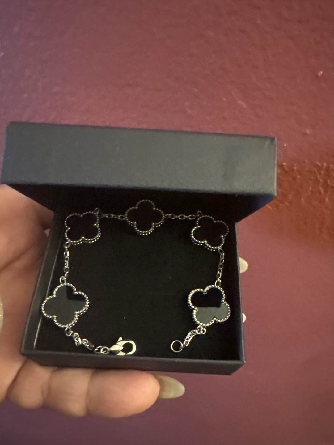 Silver Stainless Steel Black Onyx  Clover Bracelet - photo 5