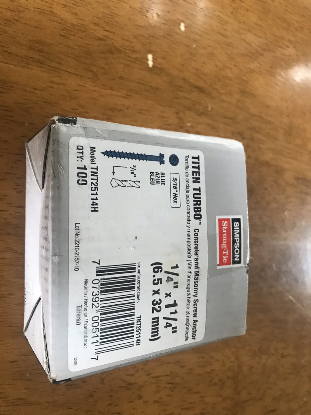 Concrete and Masonry Screw Anchor 1/4" x 1 1/4" Blue