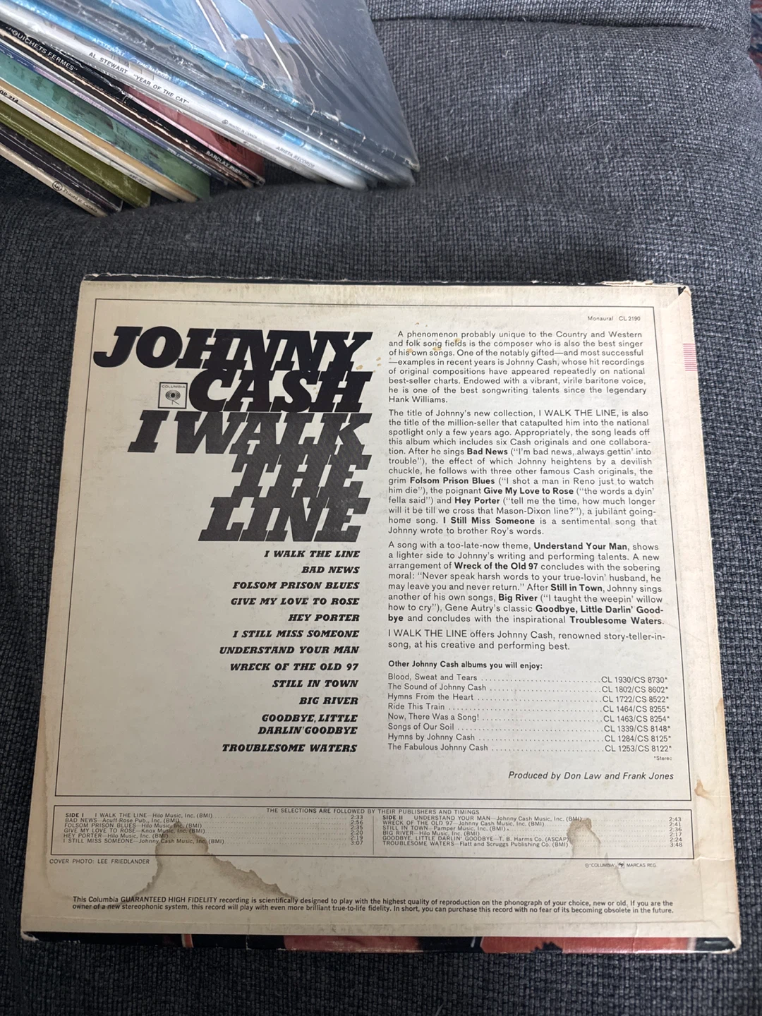 Johnny Cash I Walk the Line Vinyl Record LP CL 1539 - photo 2
