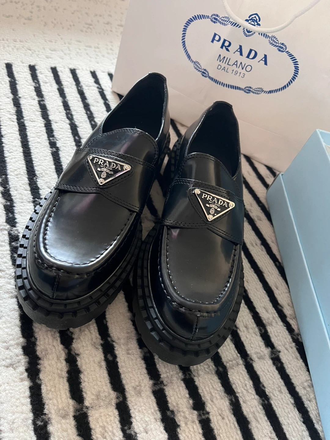 Prada Black Patent Leather Platform Loafers - photo 2