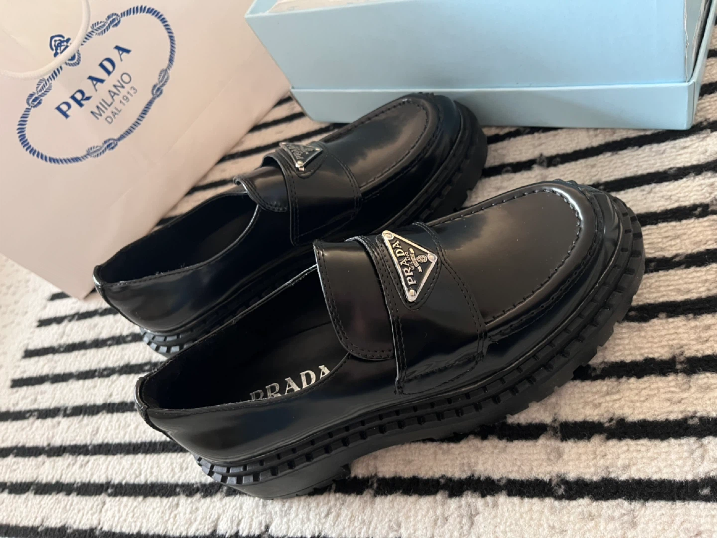 Prada Black Patent Leather Platform Loafers - photo 3