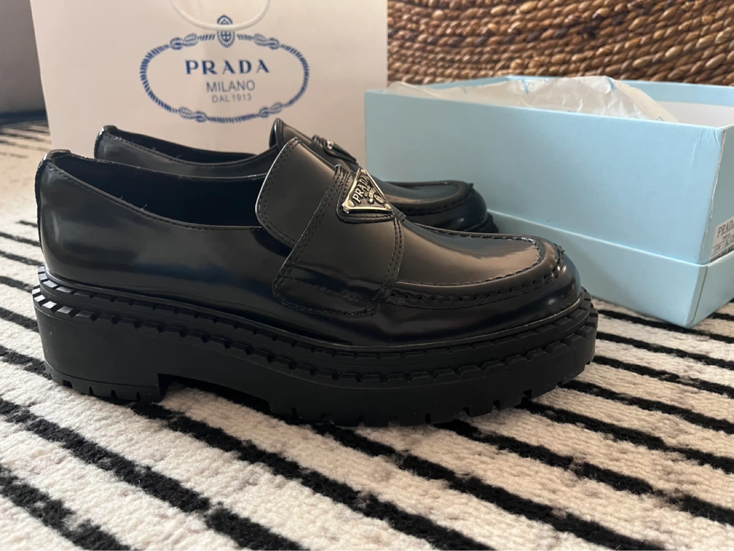 Prada Black Patent Leather Platform Loafers - photo 4