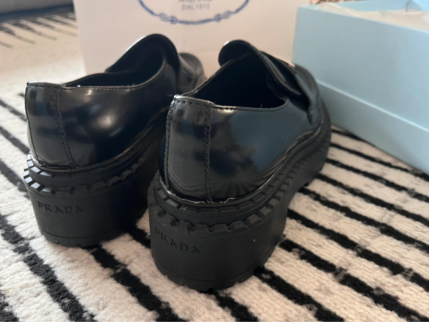 Prada Black Patent Leather Platform Loafers - photo 5