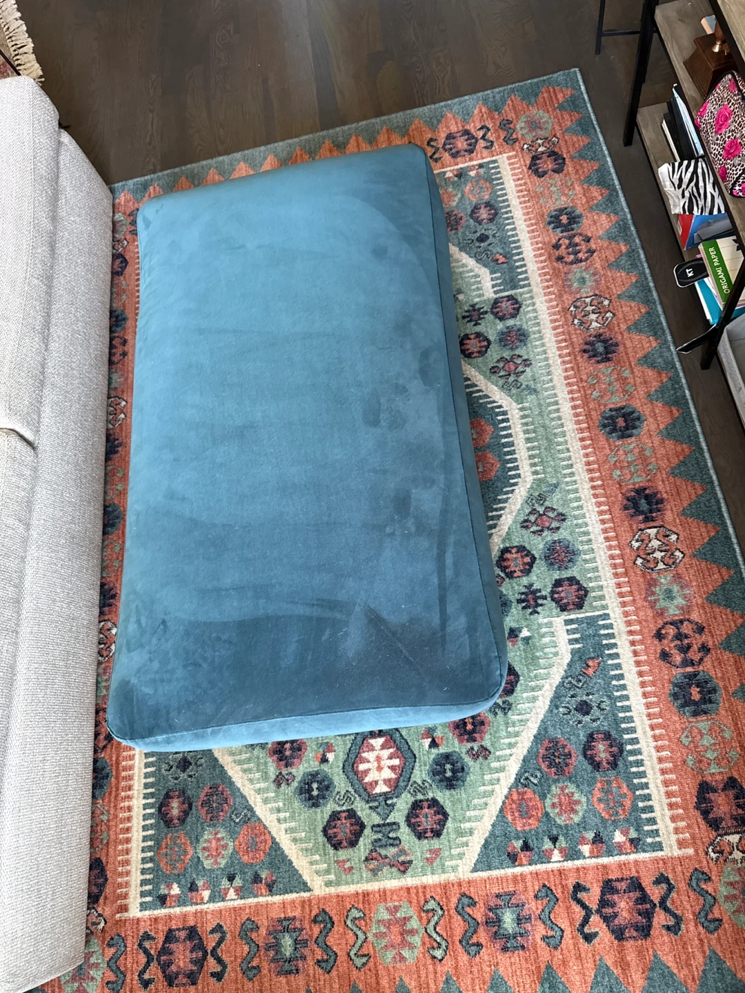Teal Velvet Upholstered Ottoman Bench from Article