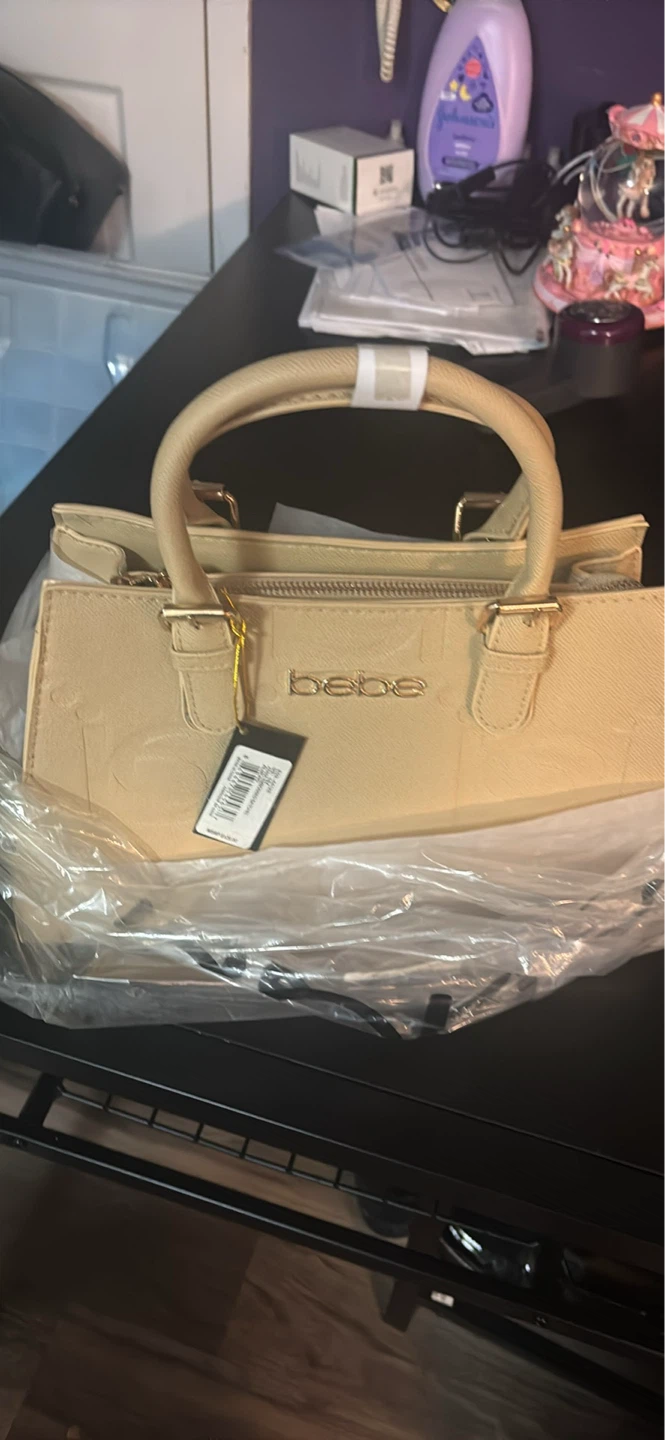 Bebe Beige Structured Handbag with Gold Hardware - photo 3