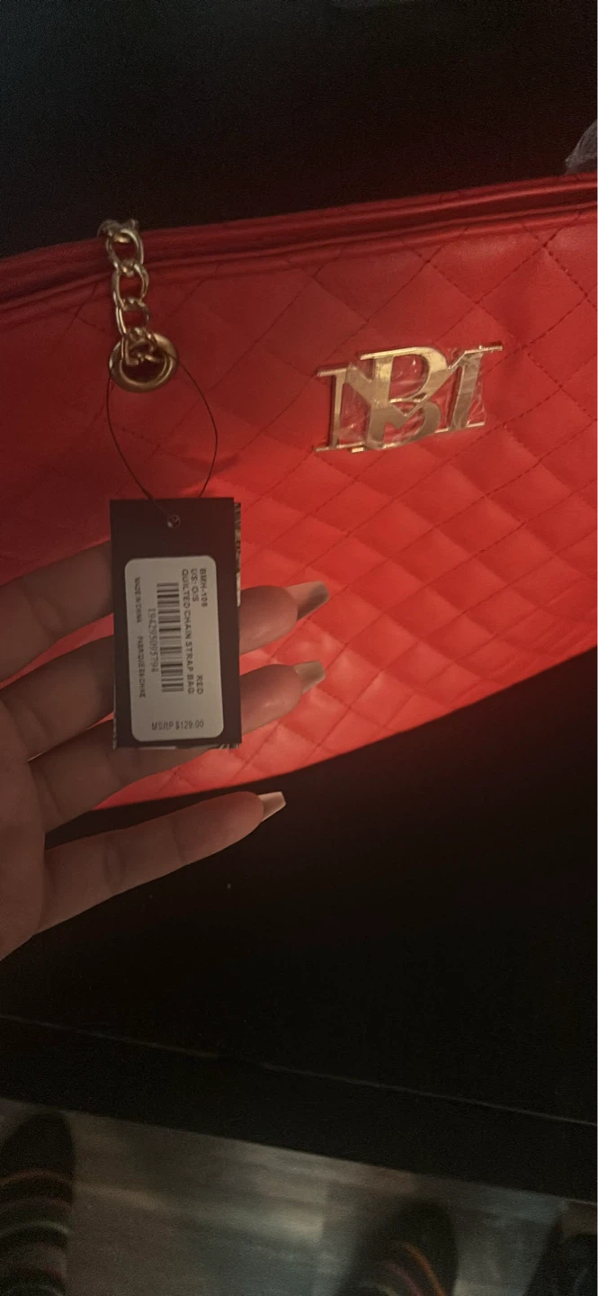 Badgley mishka red Quilted Tote Bag with Gold Chain Detail - photo 3
