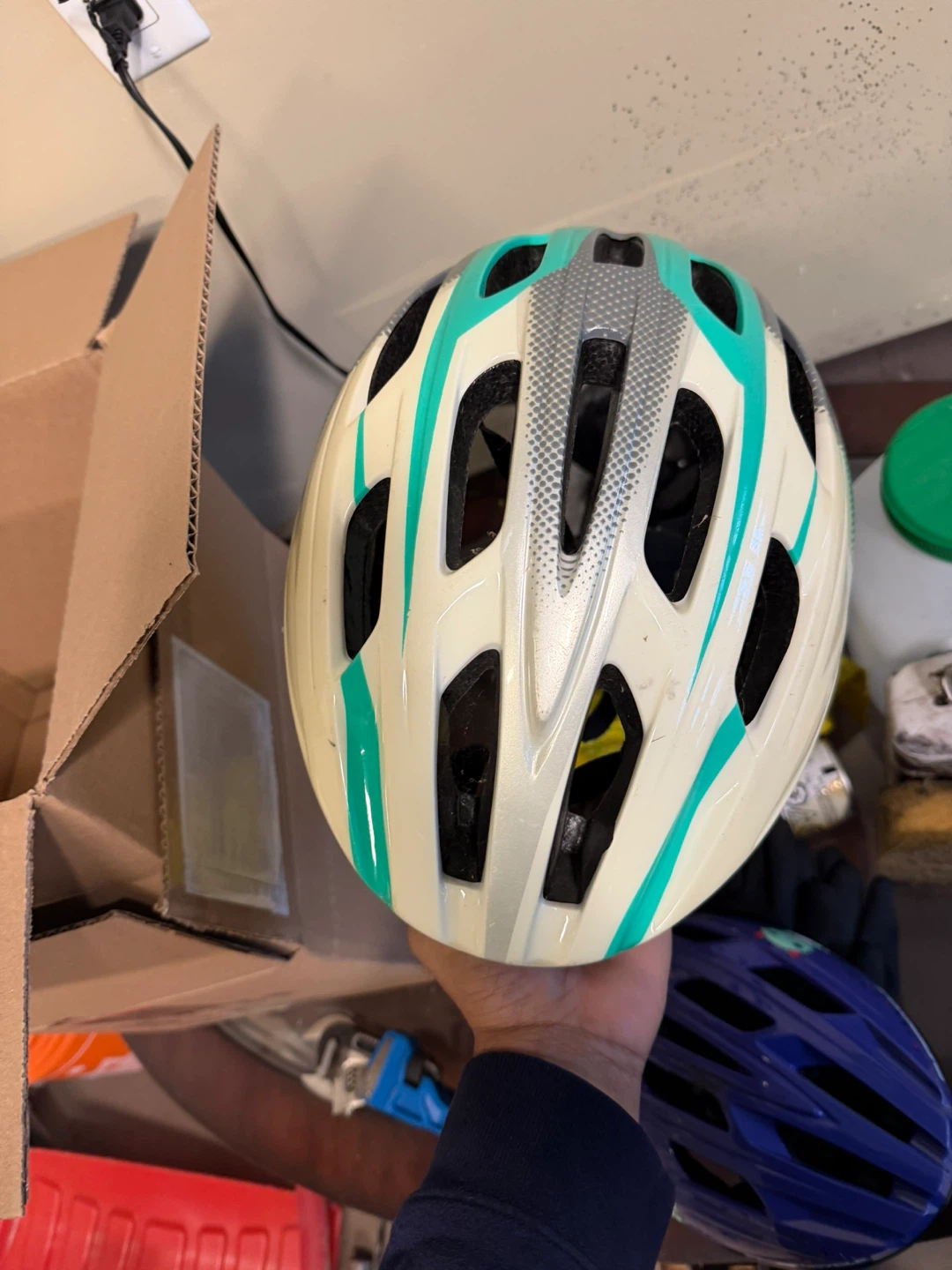 White and Teal Cycling Helmet