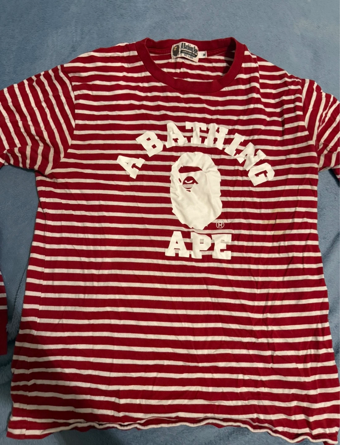 A Bathing Ape Red & White Striped T-Shirt Size M