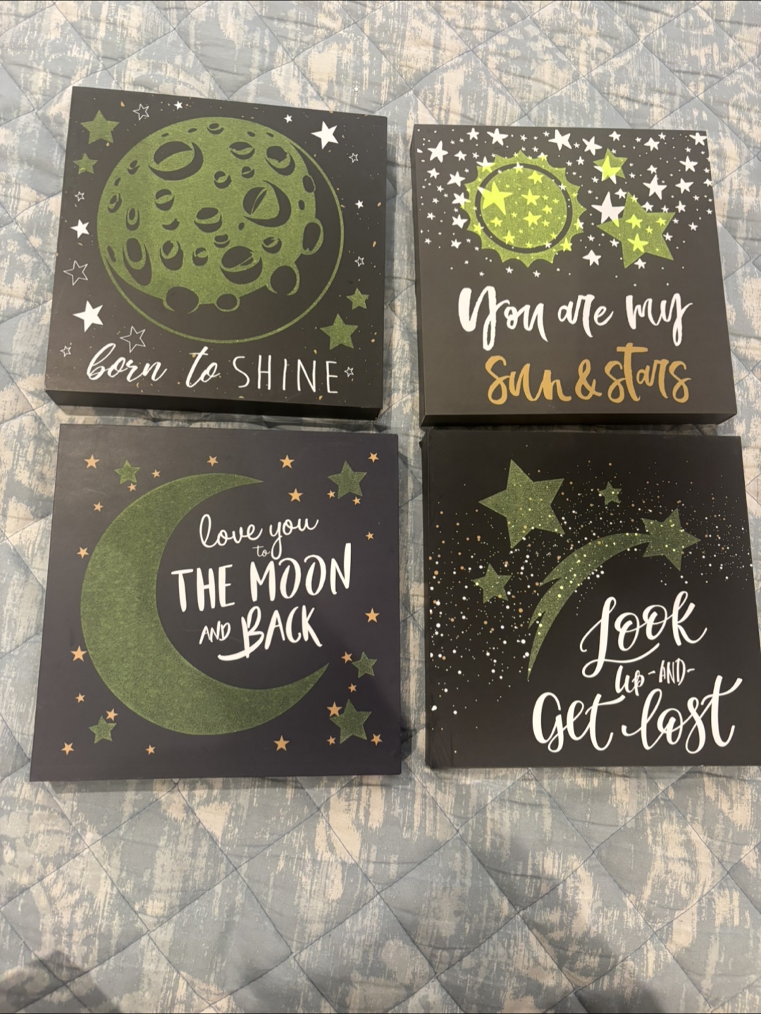 Set of 4 Decorative Wall Art Prints - Moon & Stars Theme