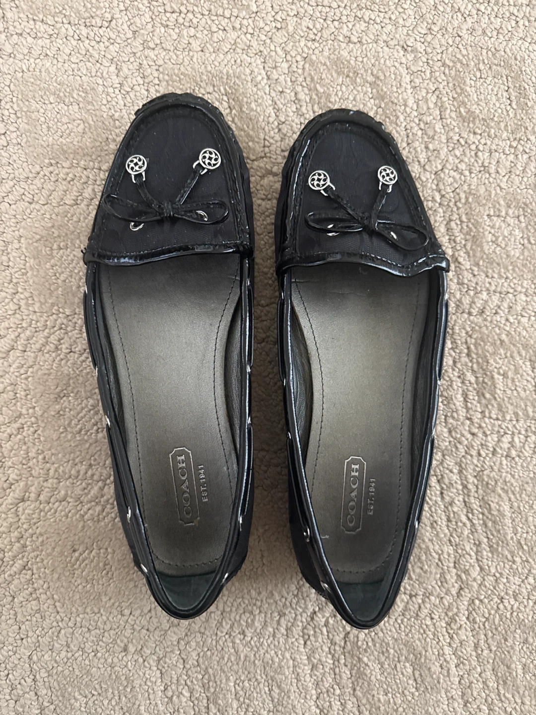 Coach Black Monogram Canvas & Patent Leather Loafers