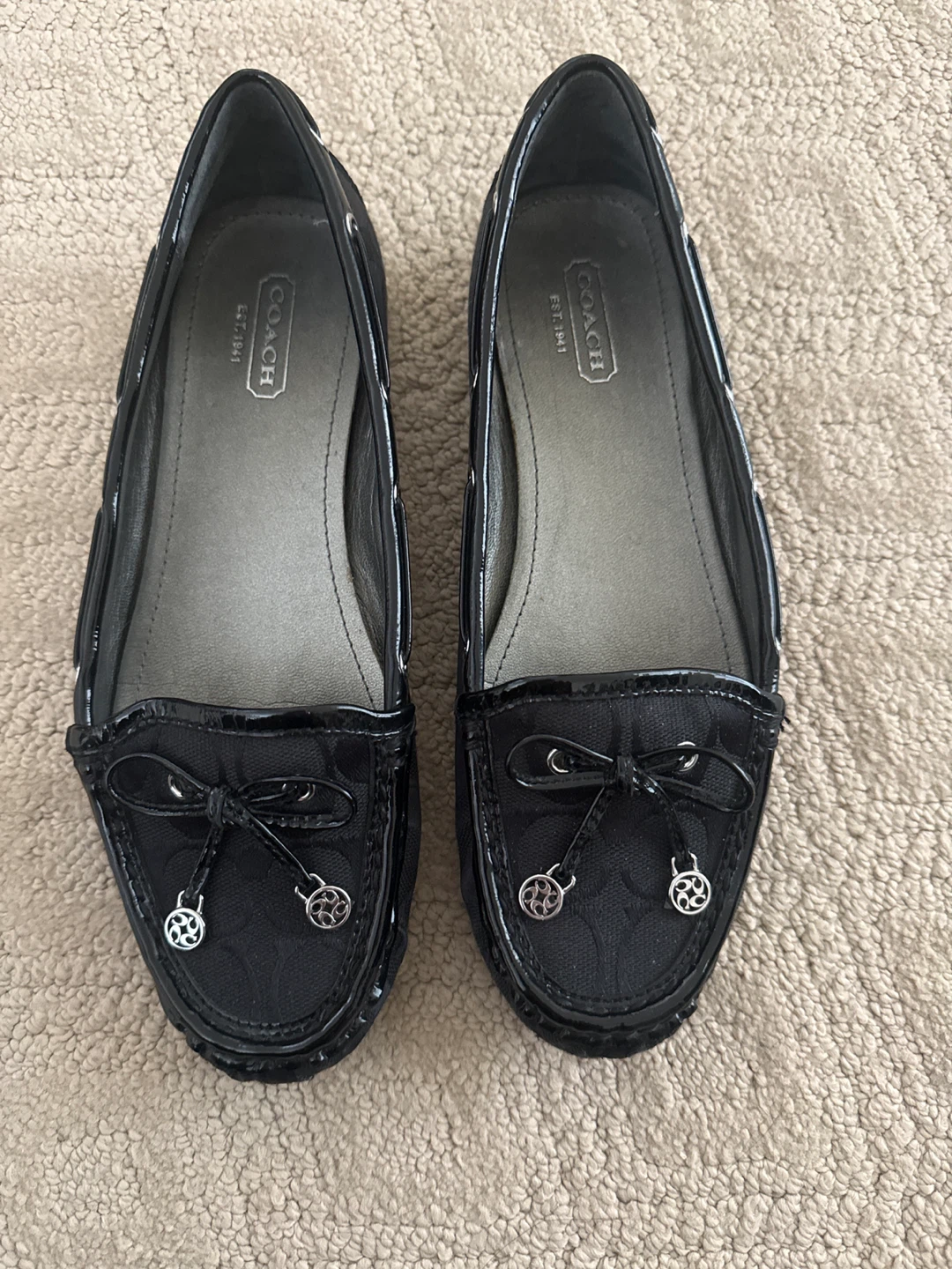 Coach Black Monogram Canvas & Patent Leather Loafers - photo 2