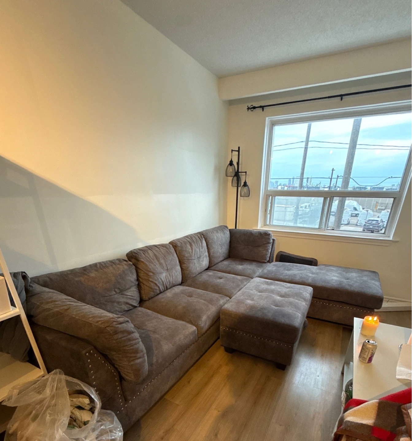 Grey Modular Sofa with Storage Ottoman