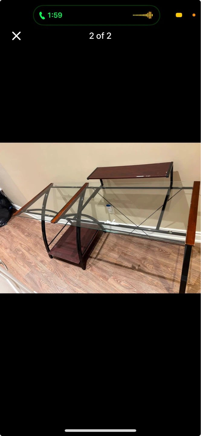 Glass and Wood Computer Desk with Shelves - photo 3