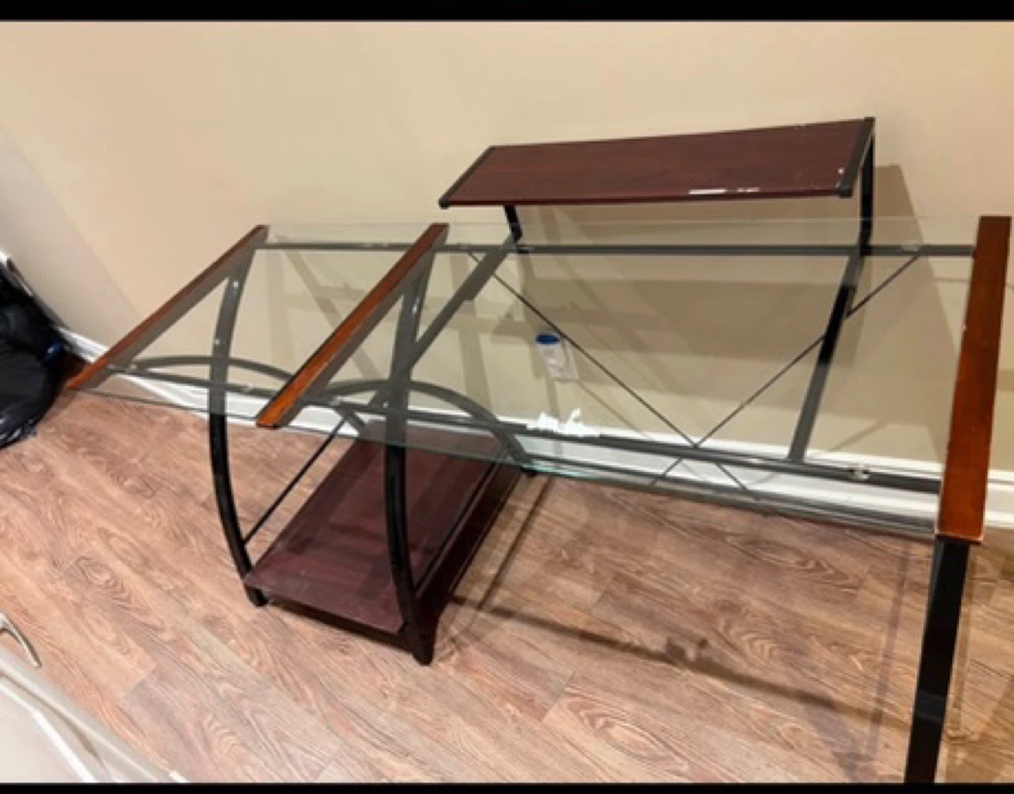Glass and Wood Computer Desk with Shelves