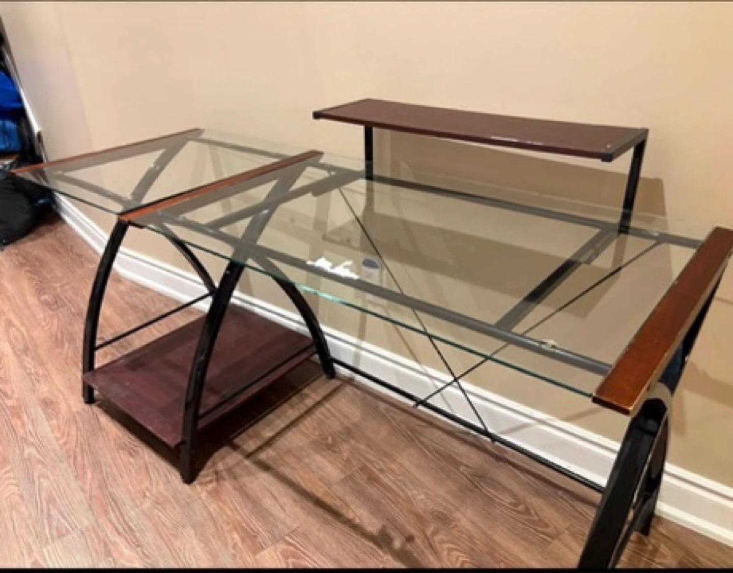 Glass and Wood Computer Desk with Shelves - photo 2