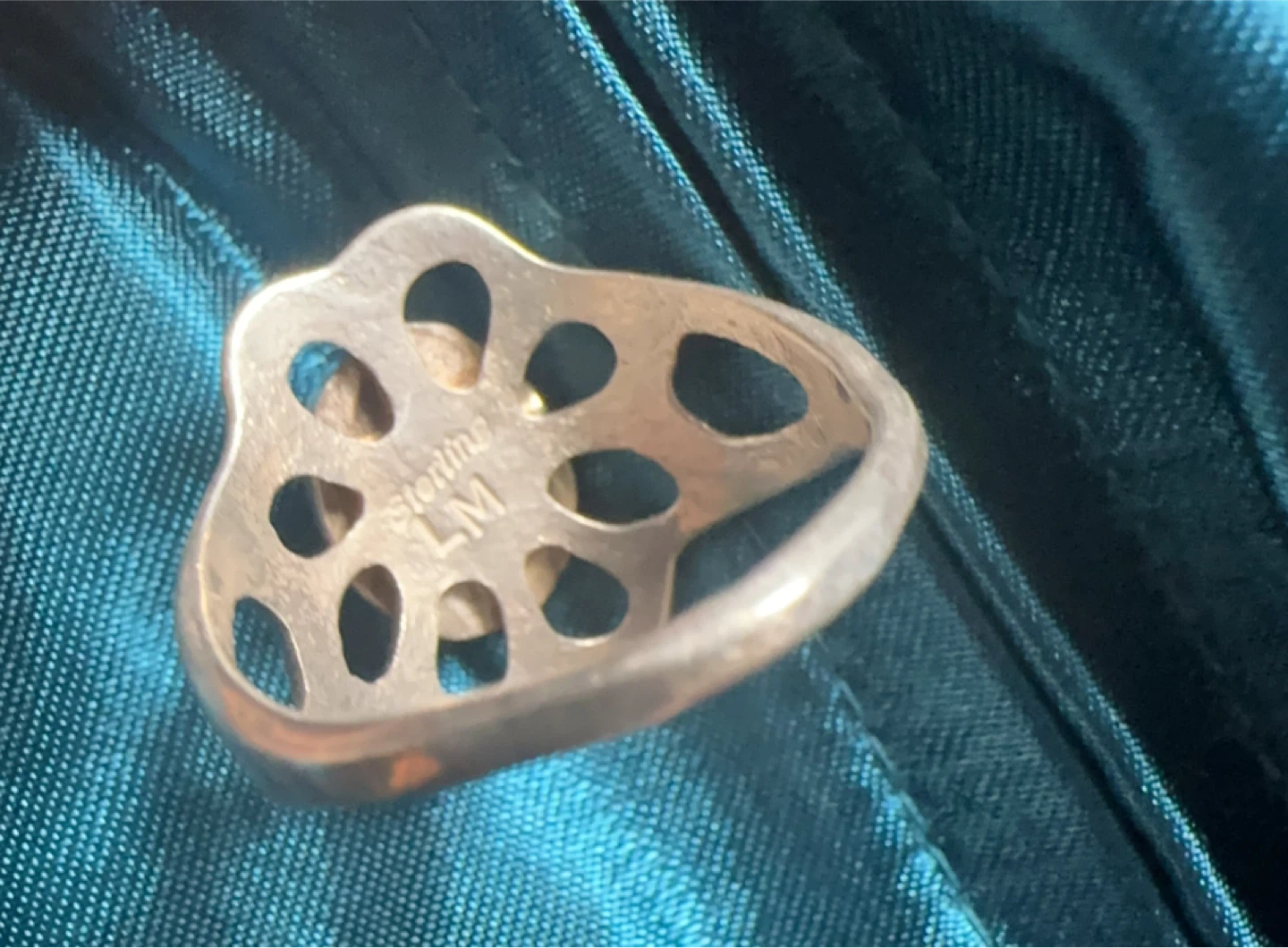 Vintage Sterling Silver Malachite Flower Statement Ring- Size 10 - photo 5