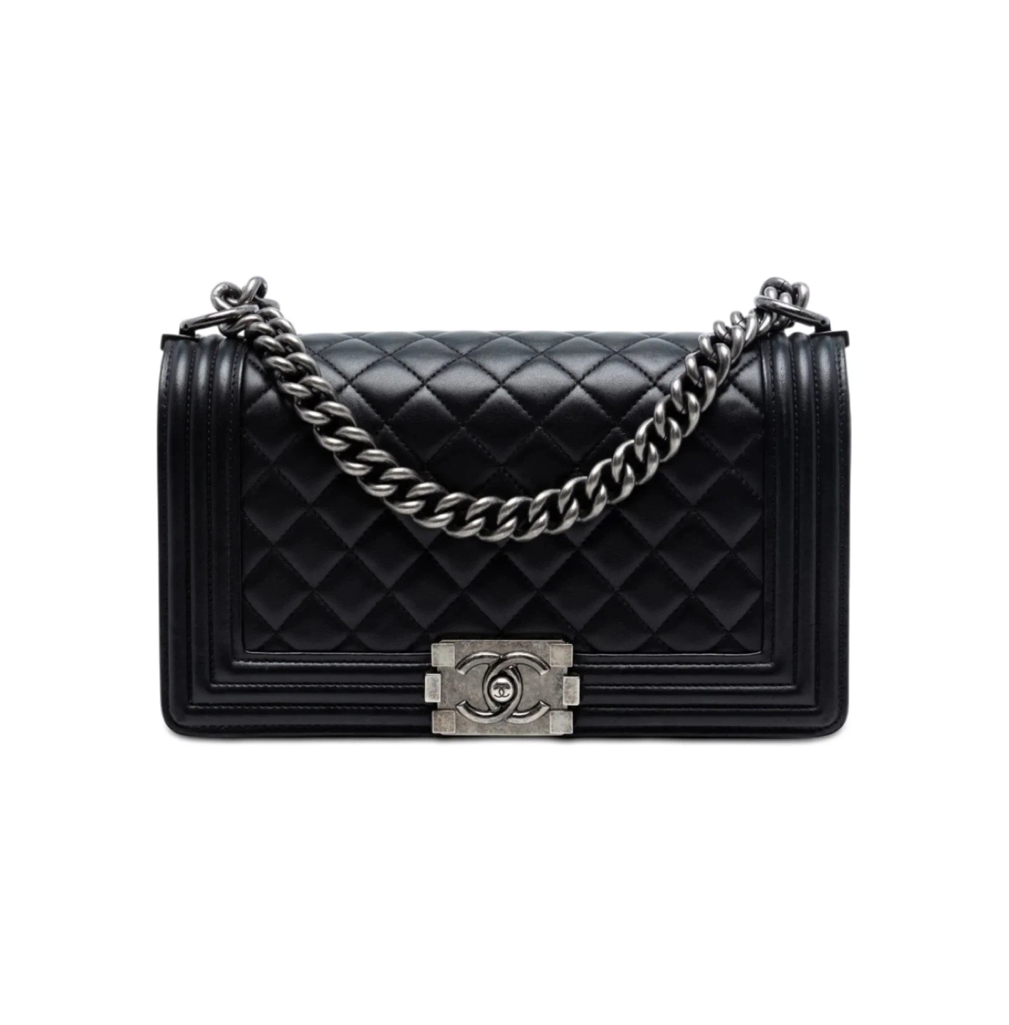 Chanel boy old medium Black Lambskin Leather Classic Flap Bag