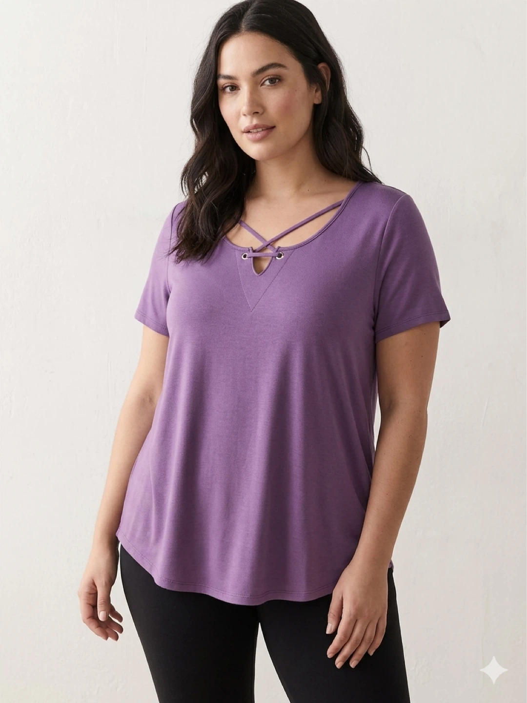 Lily Morgan Loose Fit Purple Notch Neck Strappy Tee Size M