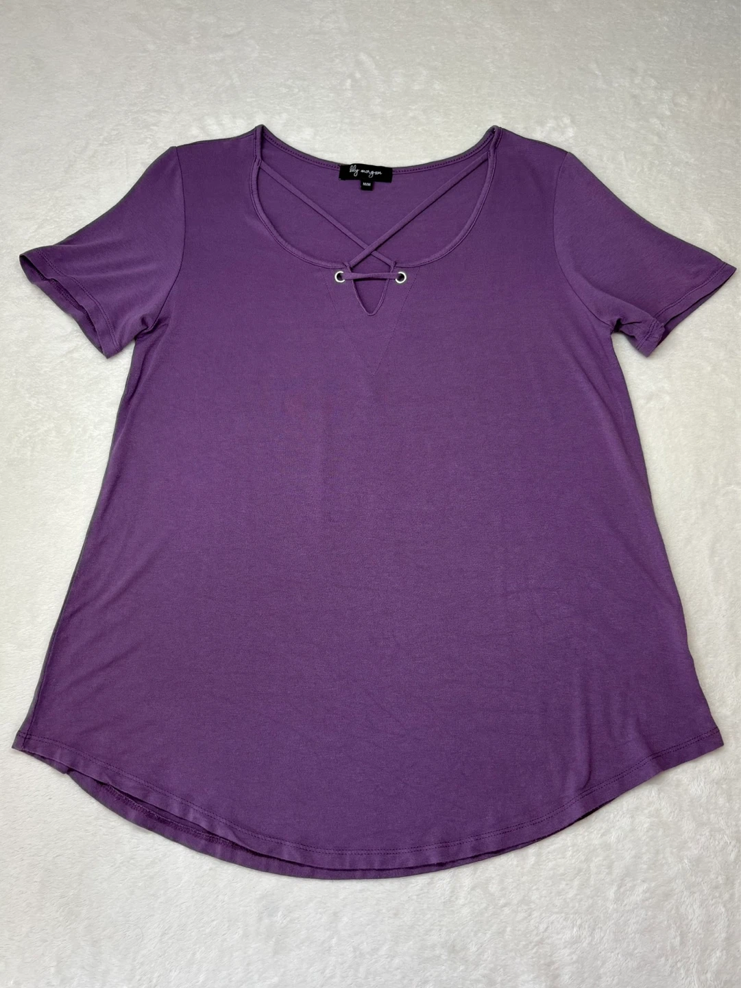 Lily Morgan Loose Fit Purple Notch Neck Strappy Tee Size M - photo 2
