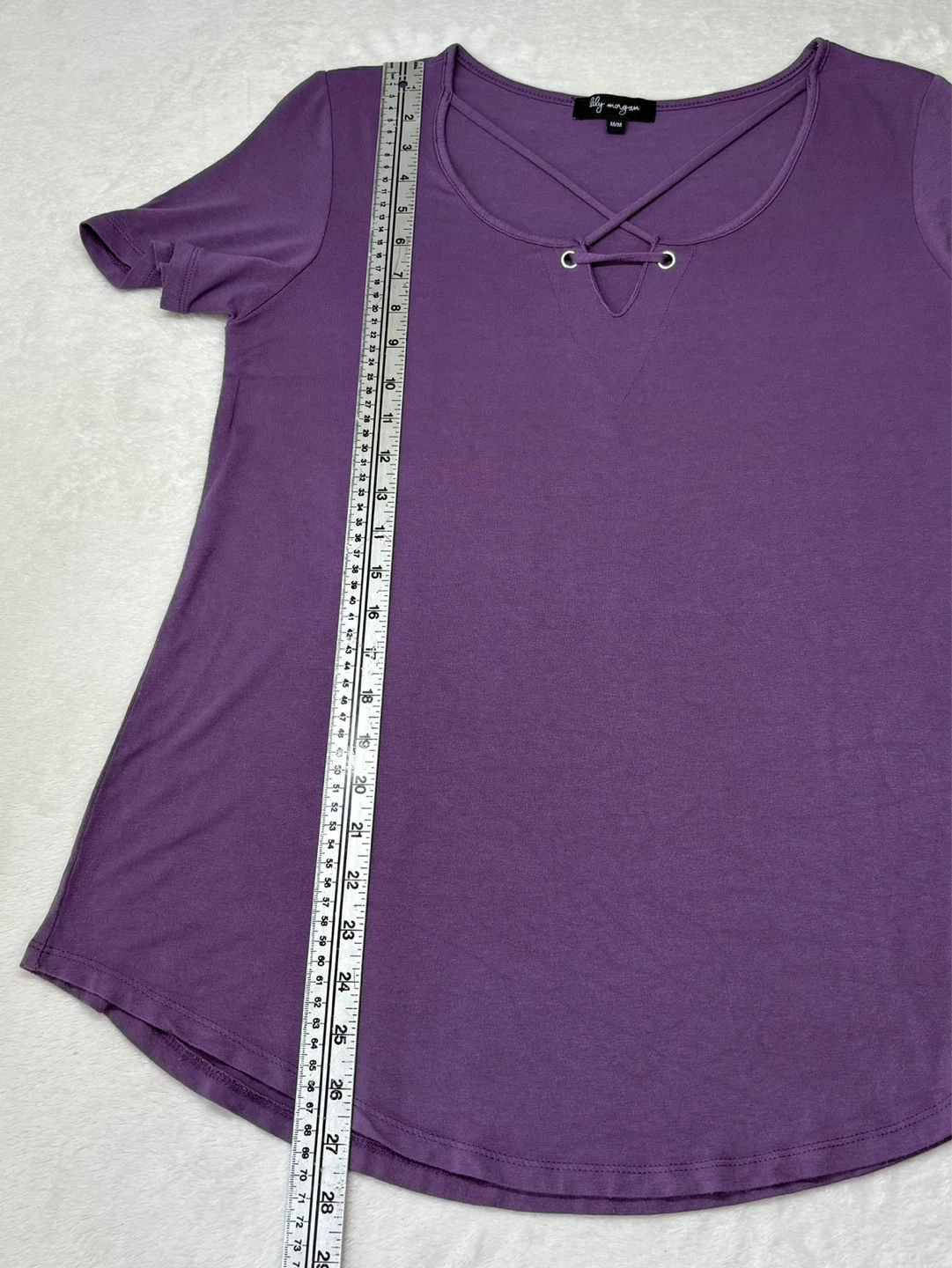 Lily Morgan Loose Fit Purple Notch Neck Strappy Tee Size M - photo 4