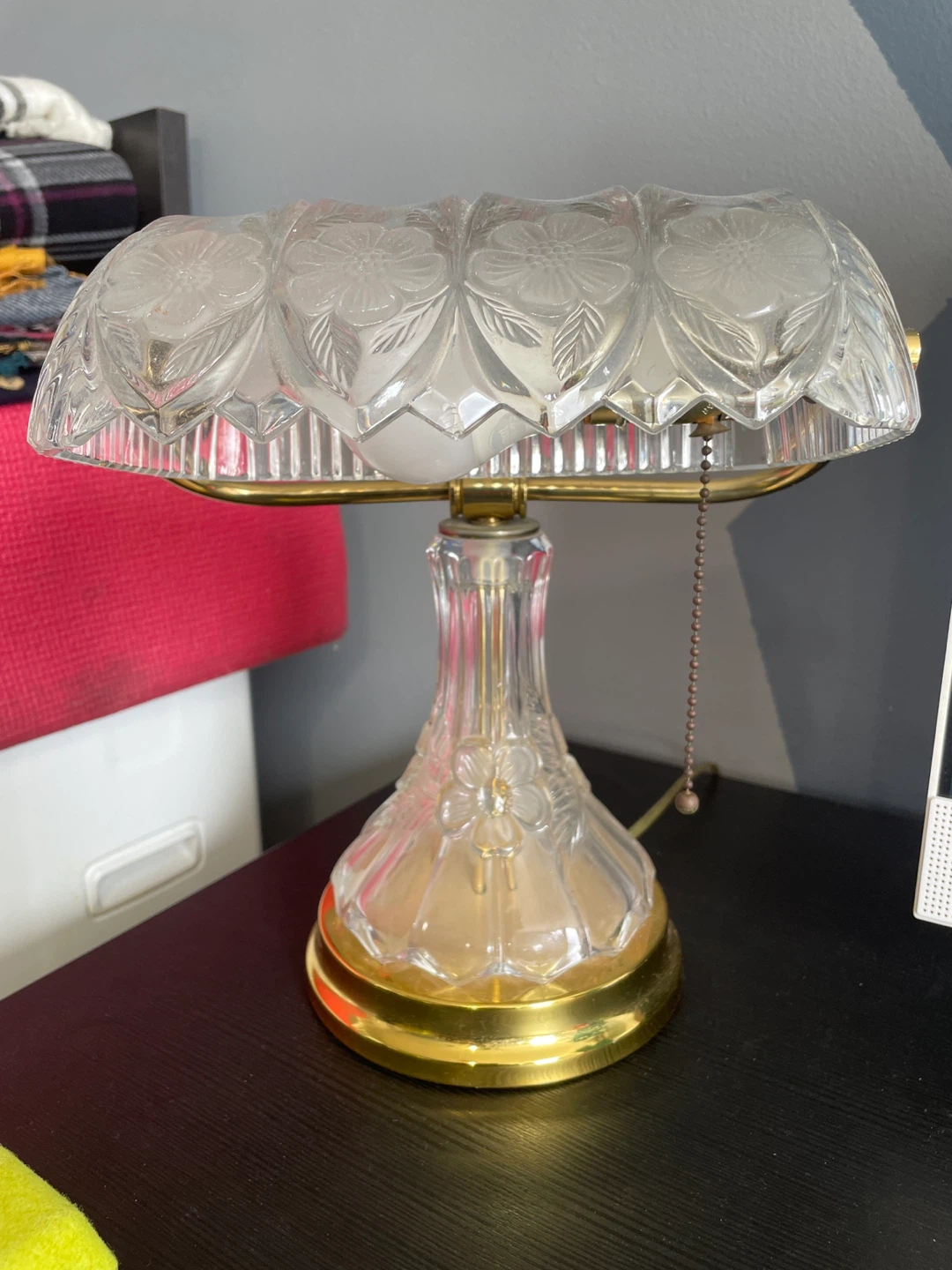 Vintage Style Glass and Brass Banker's Lamp
