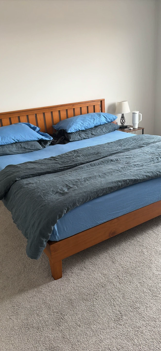 King size Wooden Bed Frame with Headboard and Mattress - photo 2